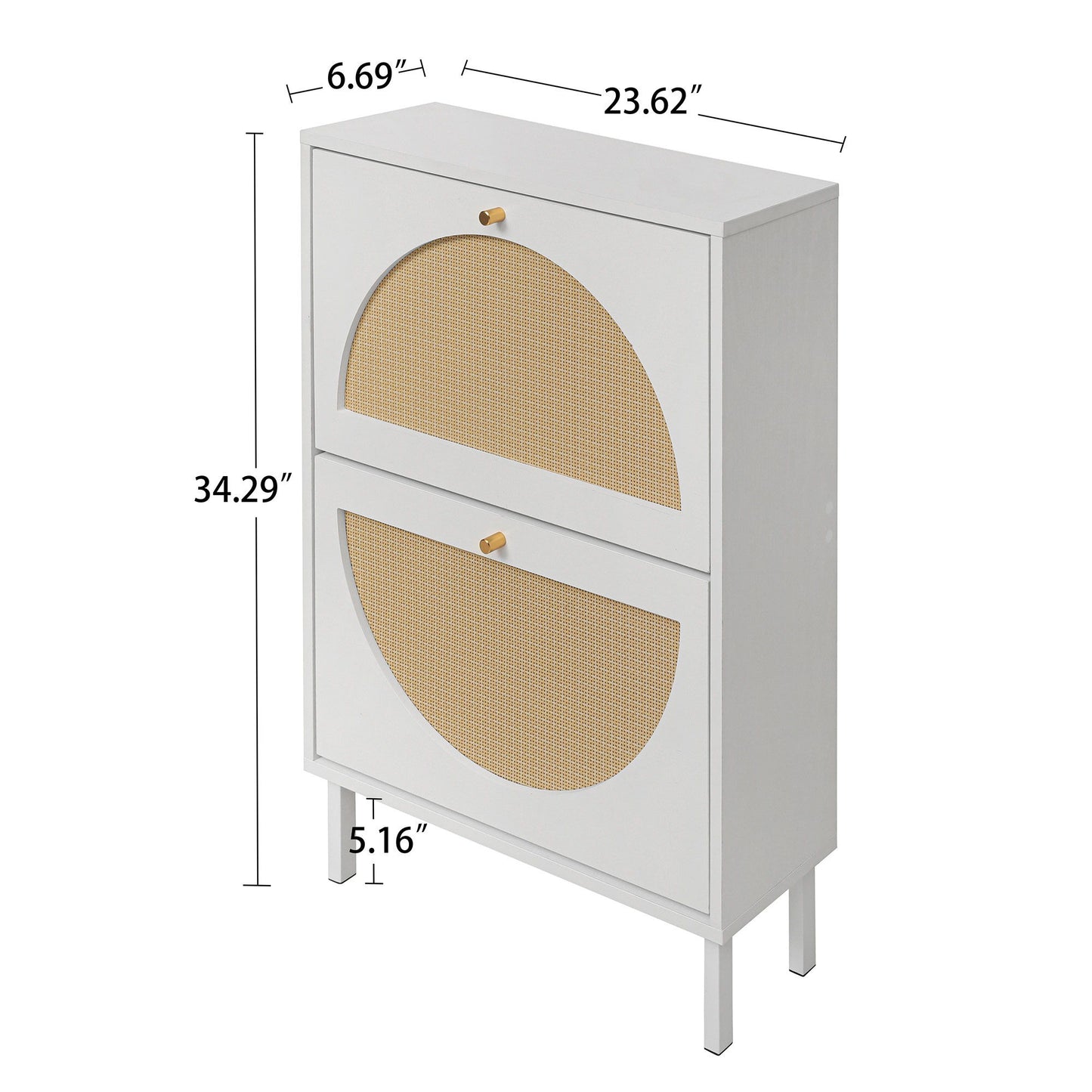 2 Door Shoe Rack, Rattan, Double Layer, Suitable For Living Room, Hallway - White Daily Nest