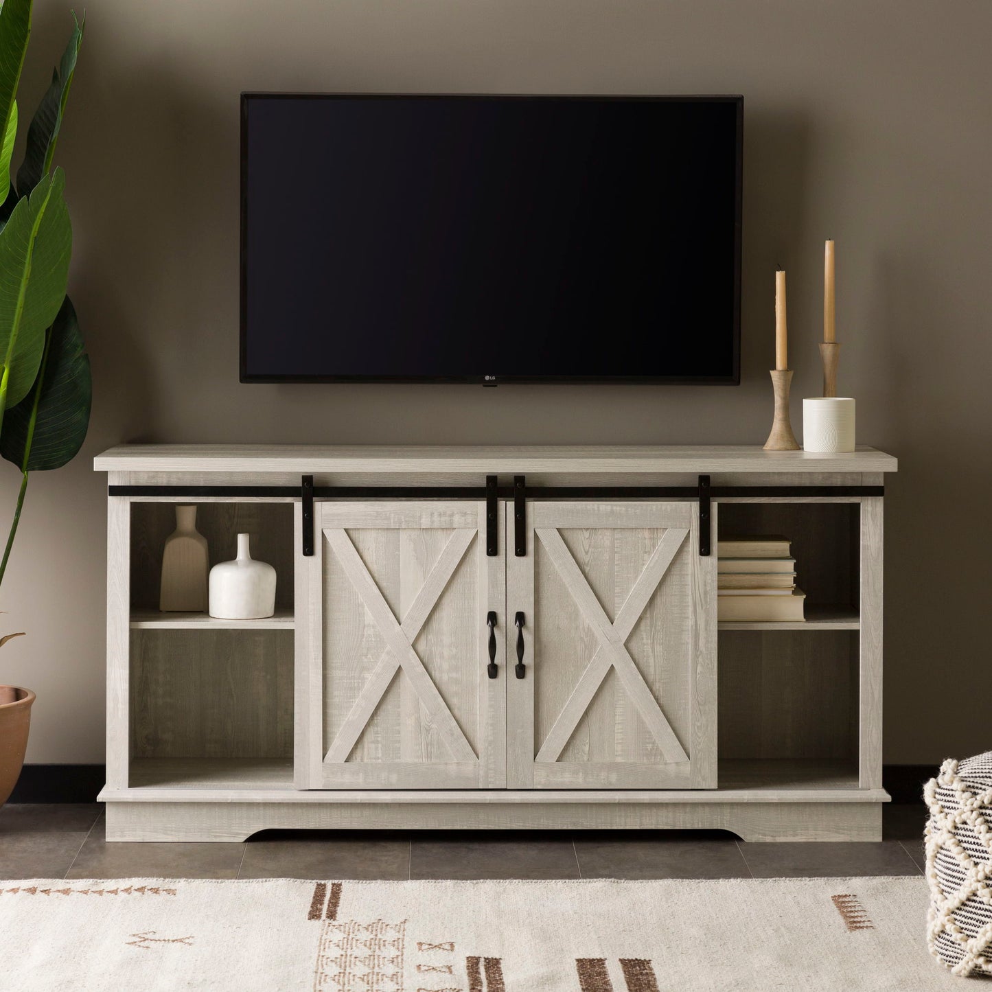 Farmhouse Sliding X Barn Door TV Stand Walker Edison