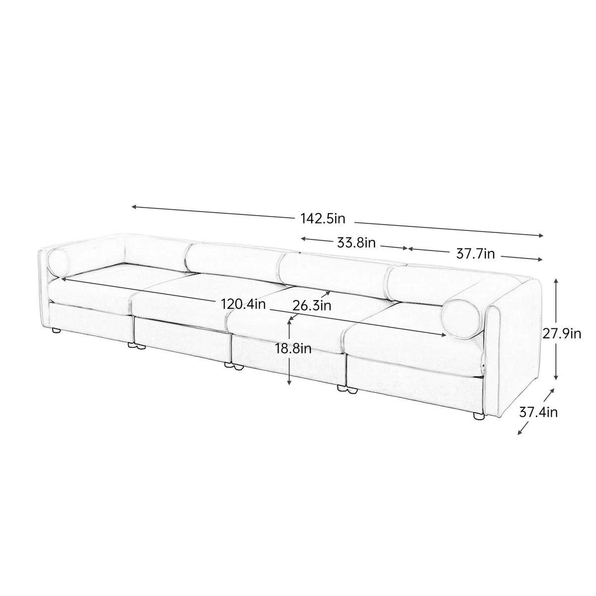 Stylish Chenille Sofa With Storage Seat And Cylindrical Backrest Home Essentials