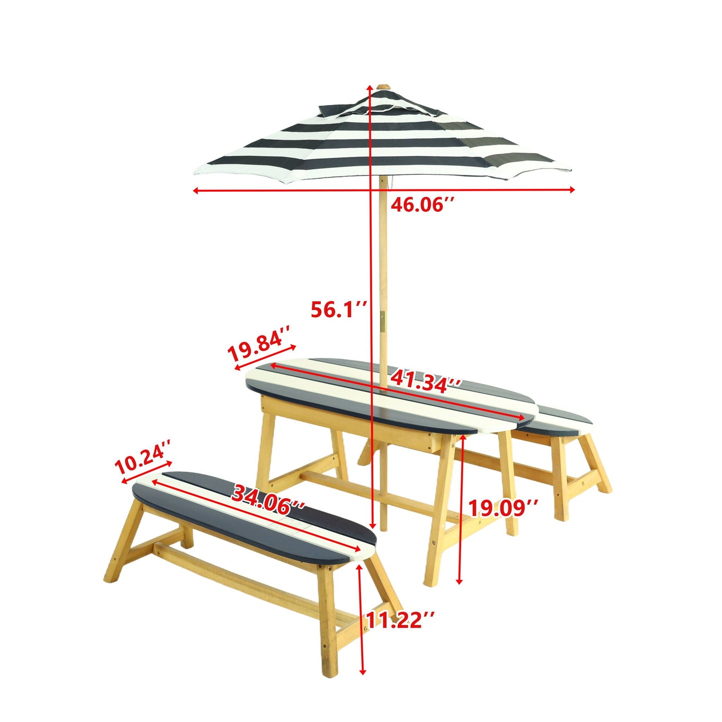 Naturally Playful Kids Picnic Table With Umbrella, Indoor / Outdoor Fun - Blue / White Stripes Home Essentials