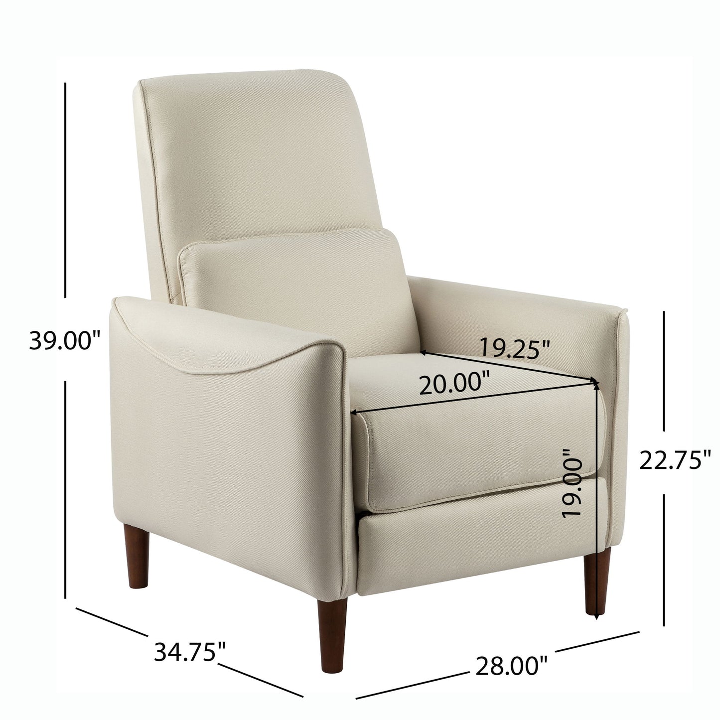 Upholstered Push Recliner Chair With Rubber Wood Legs For Living Room Noble House