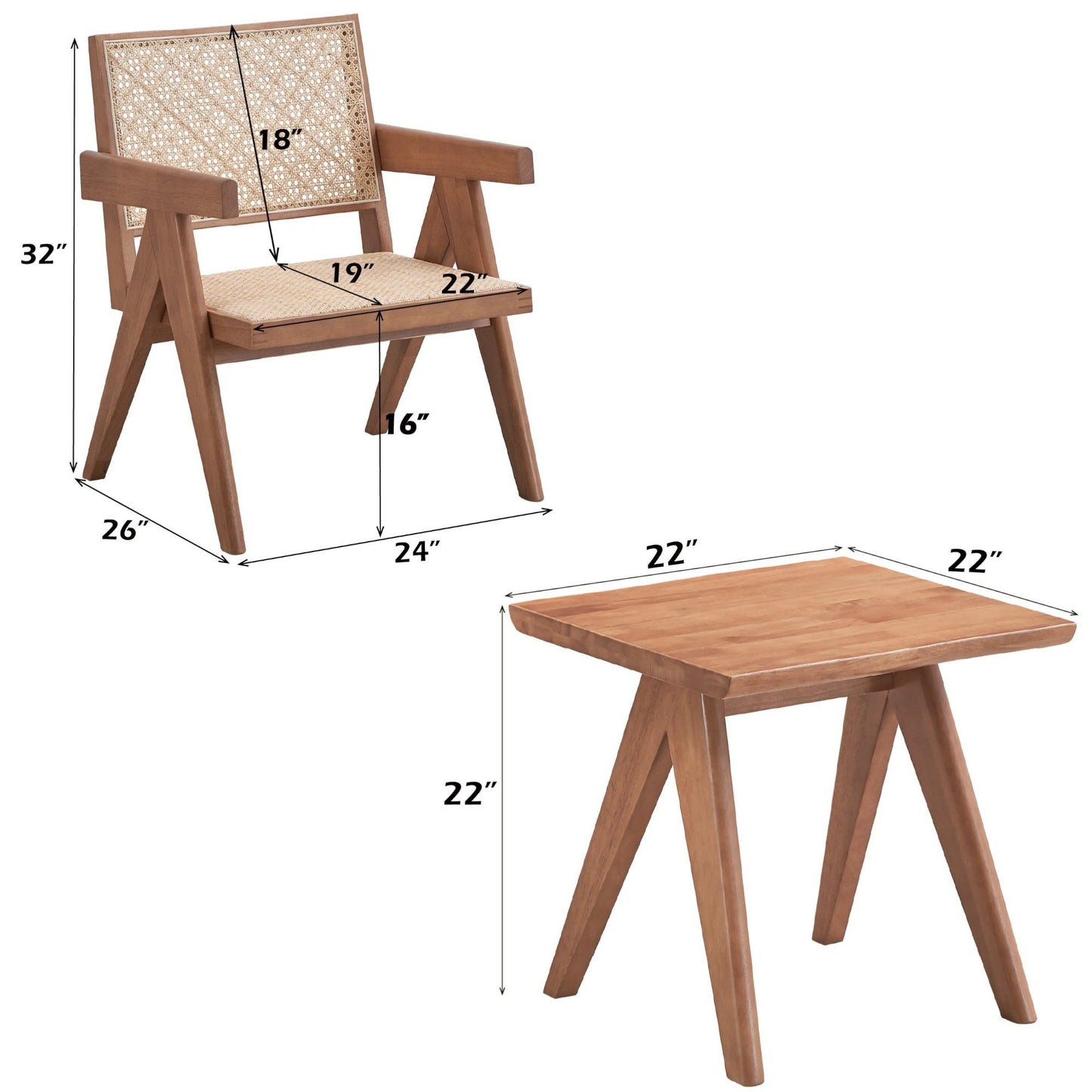 Armchair And Matching Square End Table, 2 Piece Living Room Set - Natural Acme