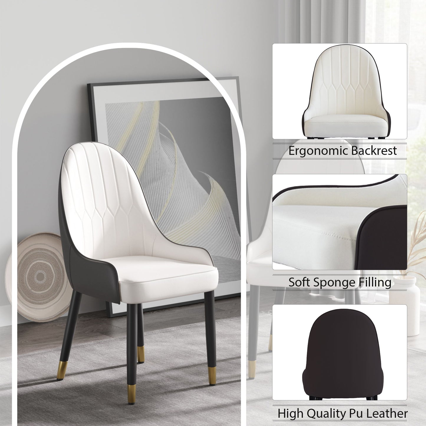 Modern PU Sponge-Filled Dining Chair, Solid Wood Metal Legs, Suitable For Restaurants, Living Rooms And Rooms (Set of 2) Home Essentials