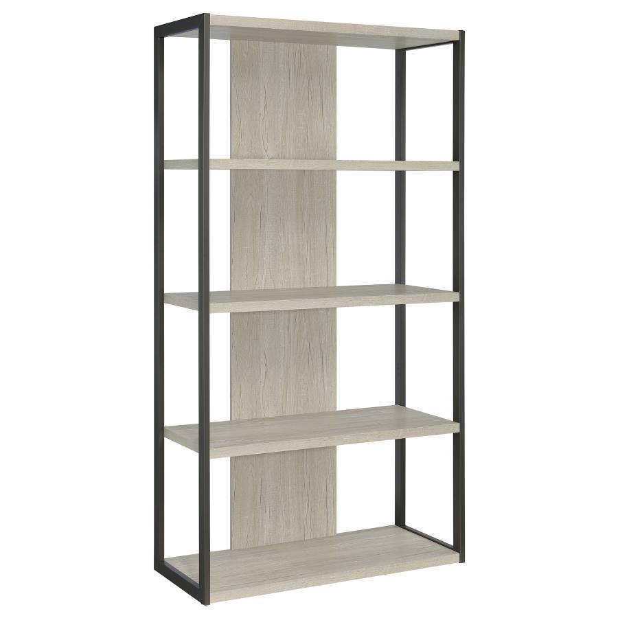 Loomis - 72" 4-Shelf Bookshelf - Whitewashed Gray CoasterEssence