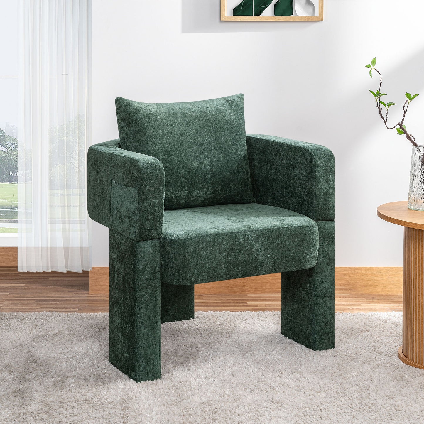 Modern 3 Leg Chenille Accent Chair With Ergonomic Arms & Removable Pillow Home Essentials