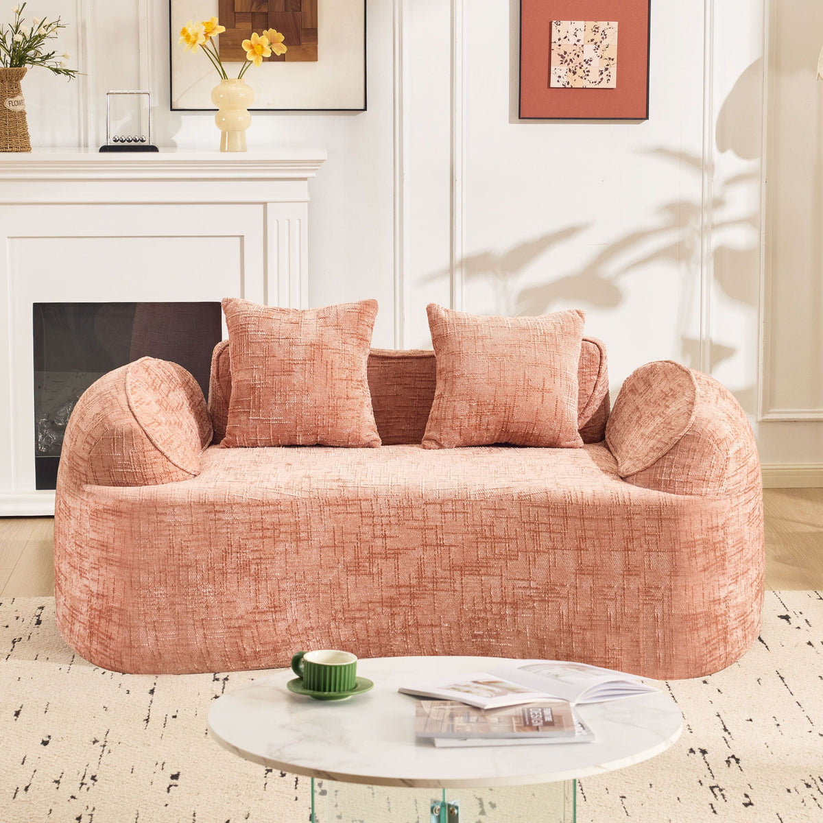 Curved 2 Person Compress Sofa With Armrests, Includes Pillows Home Essentials