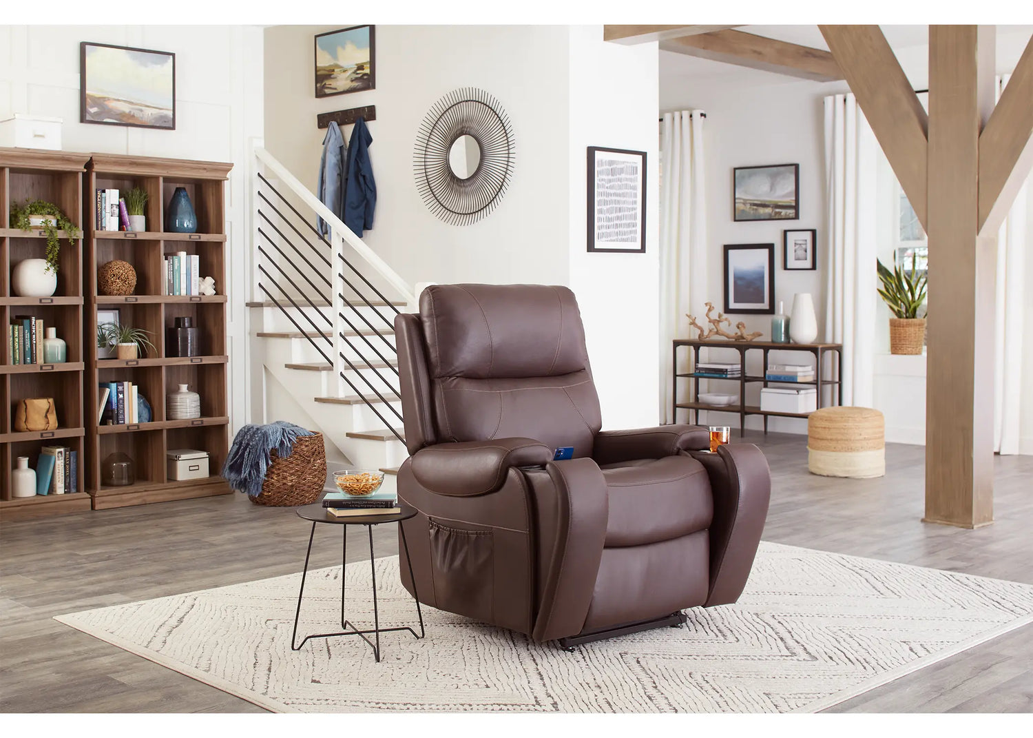 Brown zero-gravity power recliner designed for comfort and pressure relief