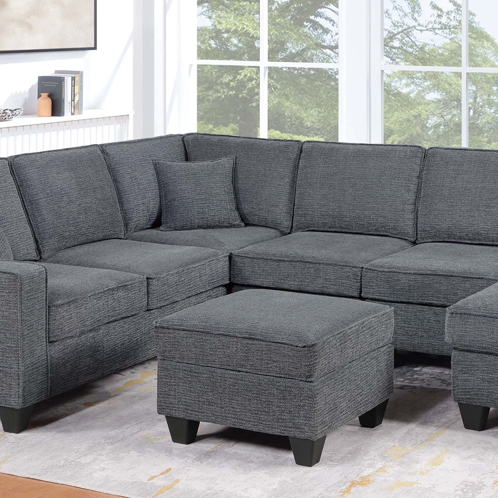 5 Piece Sectional Set Left Arm Loveseat With USB Port Corner Wedge Ottoman Armless Chair Right Arm Loveseat With Chaise - Gray / Slate Home Essentials