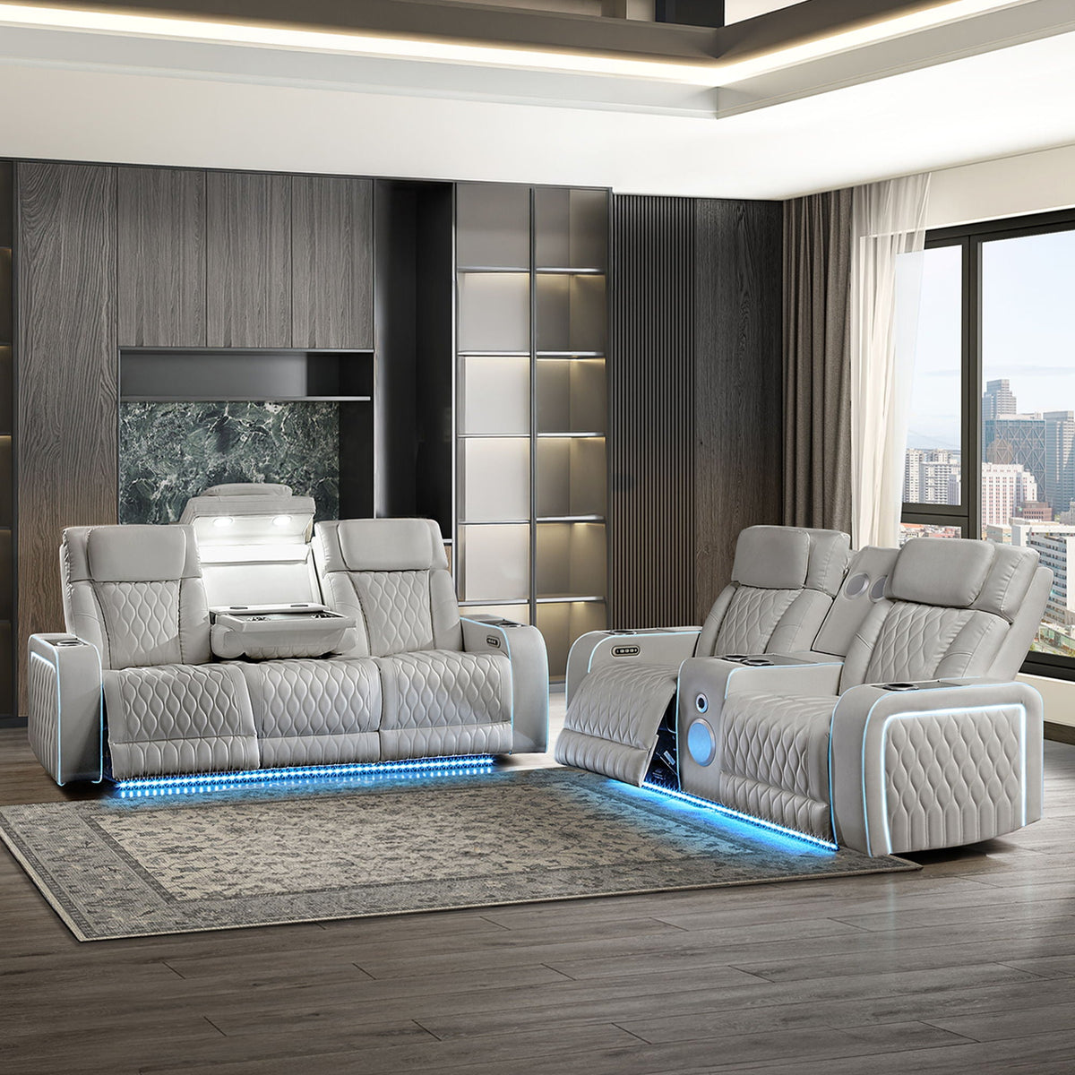 Electra - Power Reclining Set With Power Headrests, Massage And LED Lighting Matrix Furniture Group