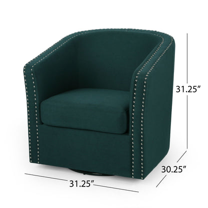 Modern Upholstered Swivel Club Chair With Nailhead Trim Noble House
