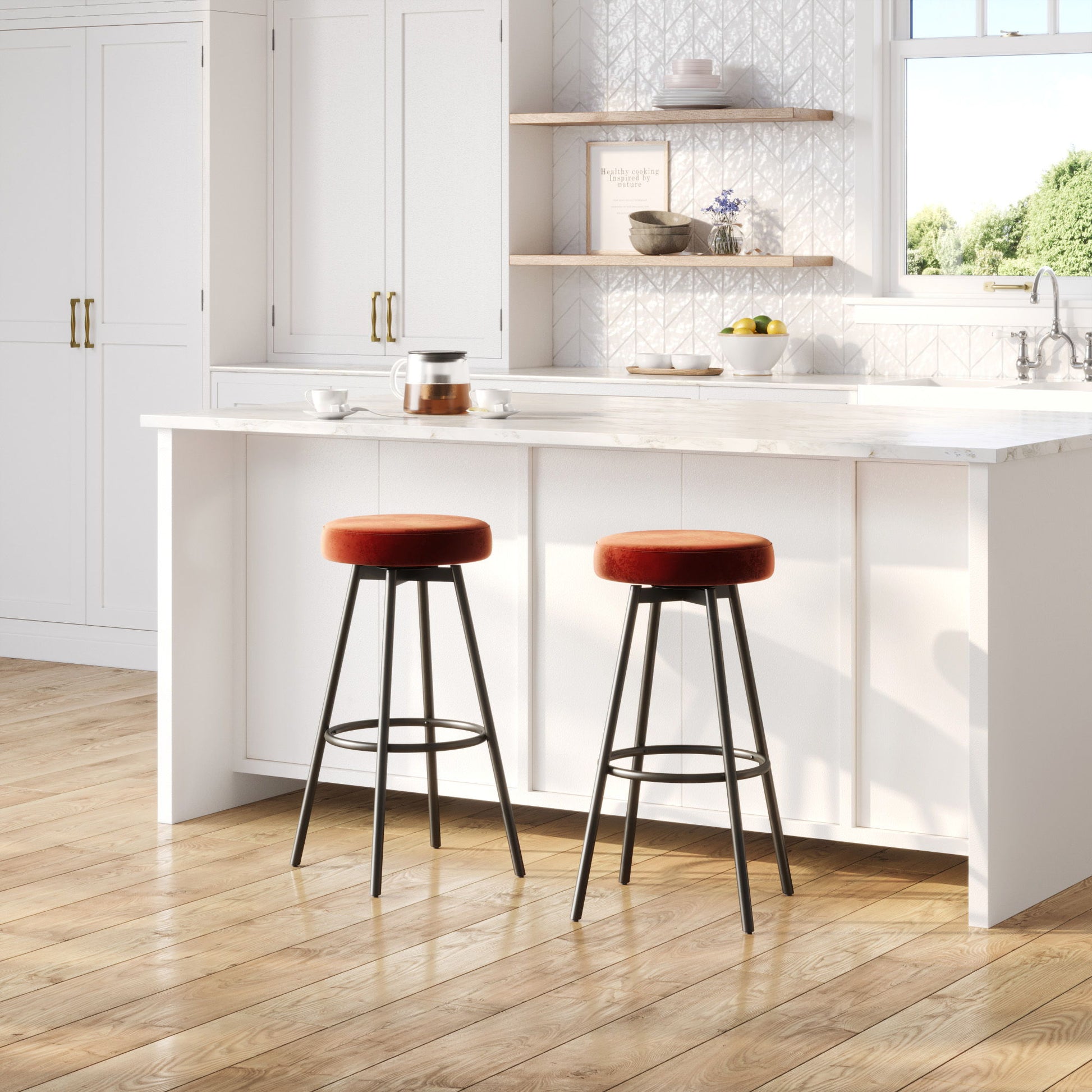 Modern Glam Upholstered Faux Velvet Bar Stool Walker Edison
