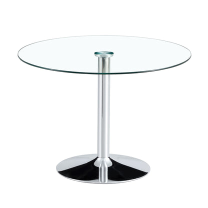 Modern Minimalist Circular Dining Table With Glass Top And Electroplated Metal Legs For Restaurants And Living Rooms - Silver / Transparent Home Essentials