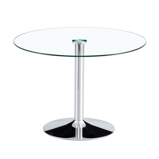 Modern Minimalist Circular Dining Table With Glass Top And Electroplated Metal Legs For Restaurants And Living Rooms - Silver / Transparent Home Essentials