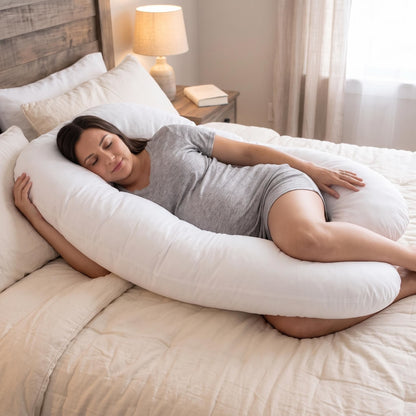 U - Shape Pregnancy Body Pillow For Side Sleeper Support - White US Pride