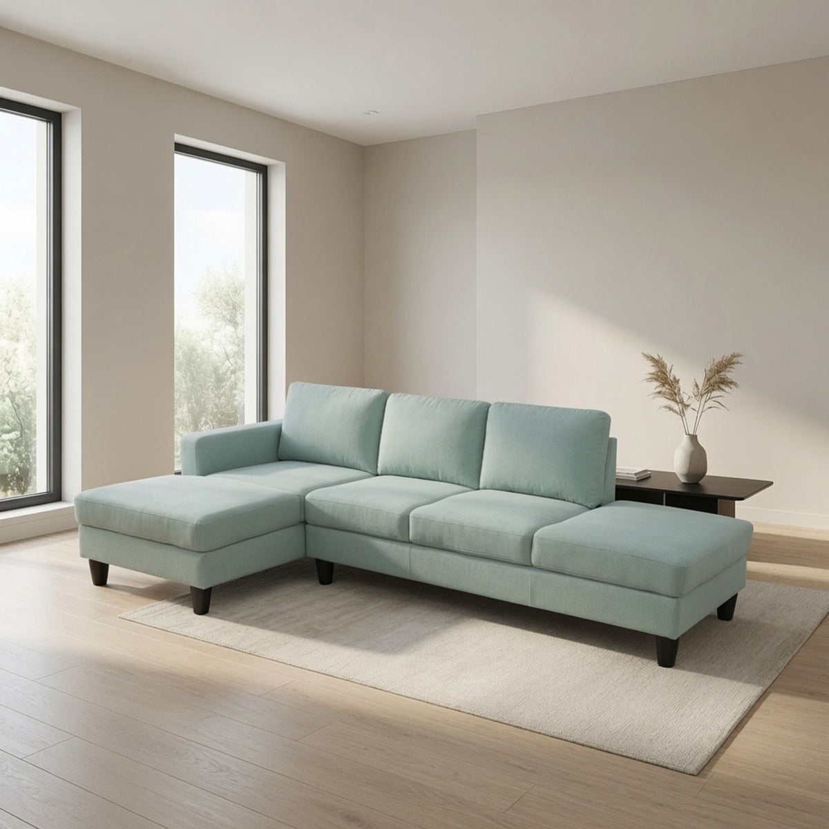 L - Shaped Sectional Sofa With Left Chaise & Ottoman - Pale Green Home Essentials