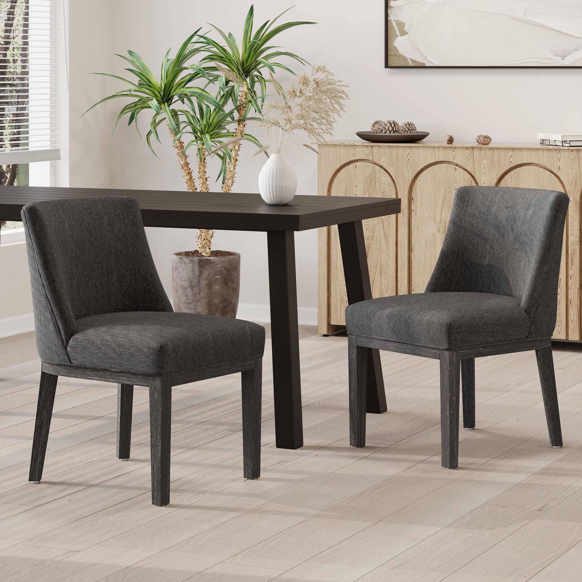 Modern Dining Chair With Durable Fabric Upholstery And Sturdy Wooden Frame (Set of 2) Noble House