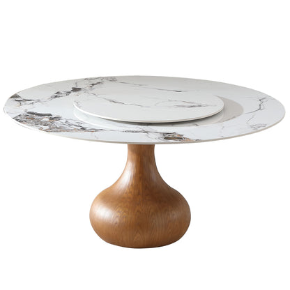 Round Modern Marble Dining Table (Table Only) - Walnut / White Home Essentials