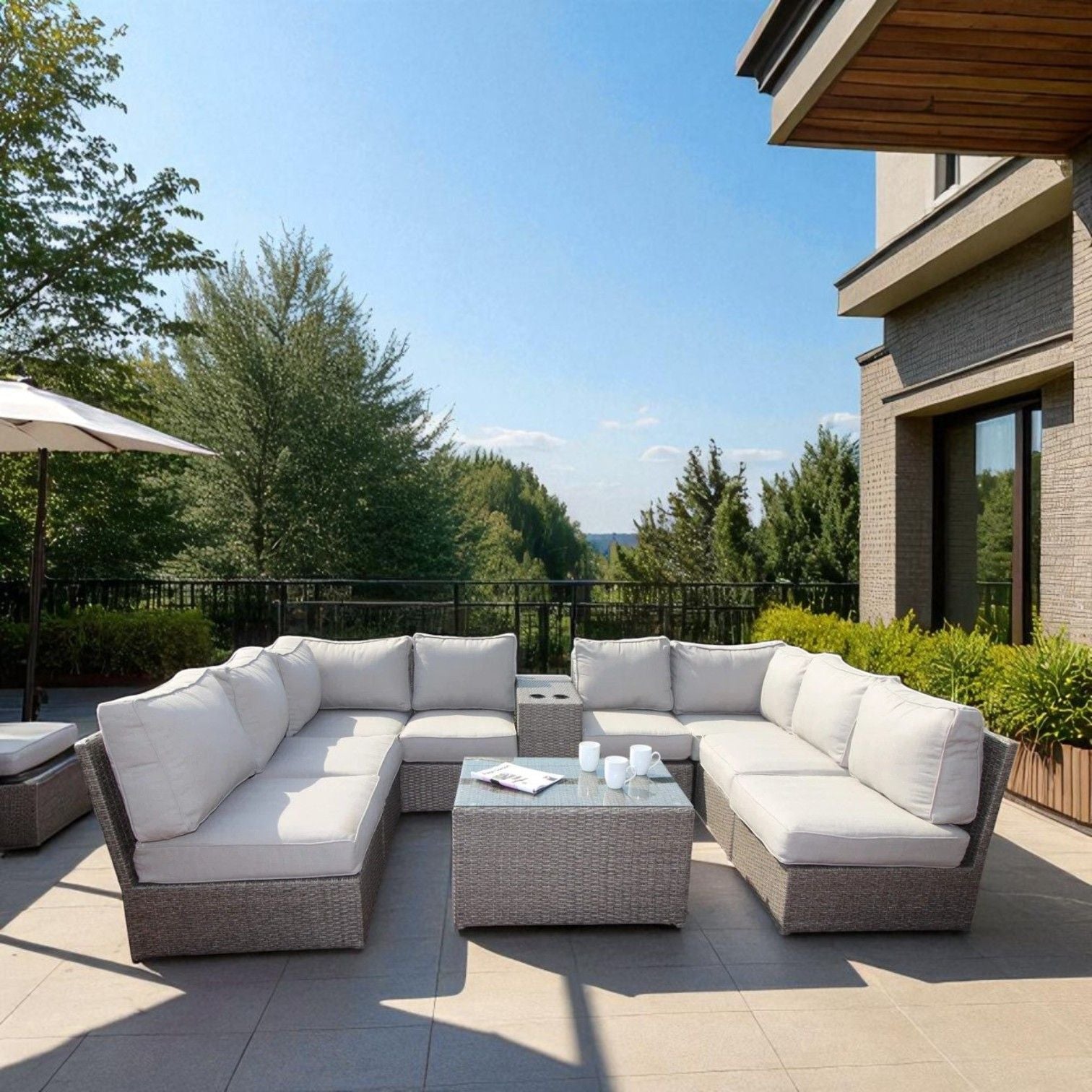 Comfortable Modern Patio Rattan Sectional Set With Cushions LSI Patio Furniture