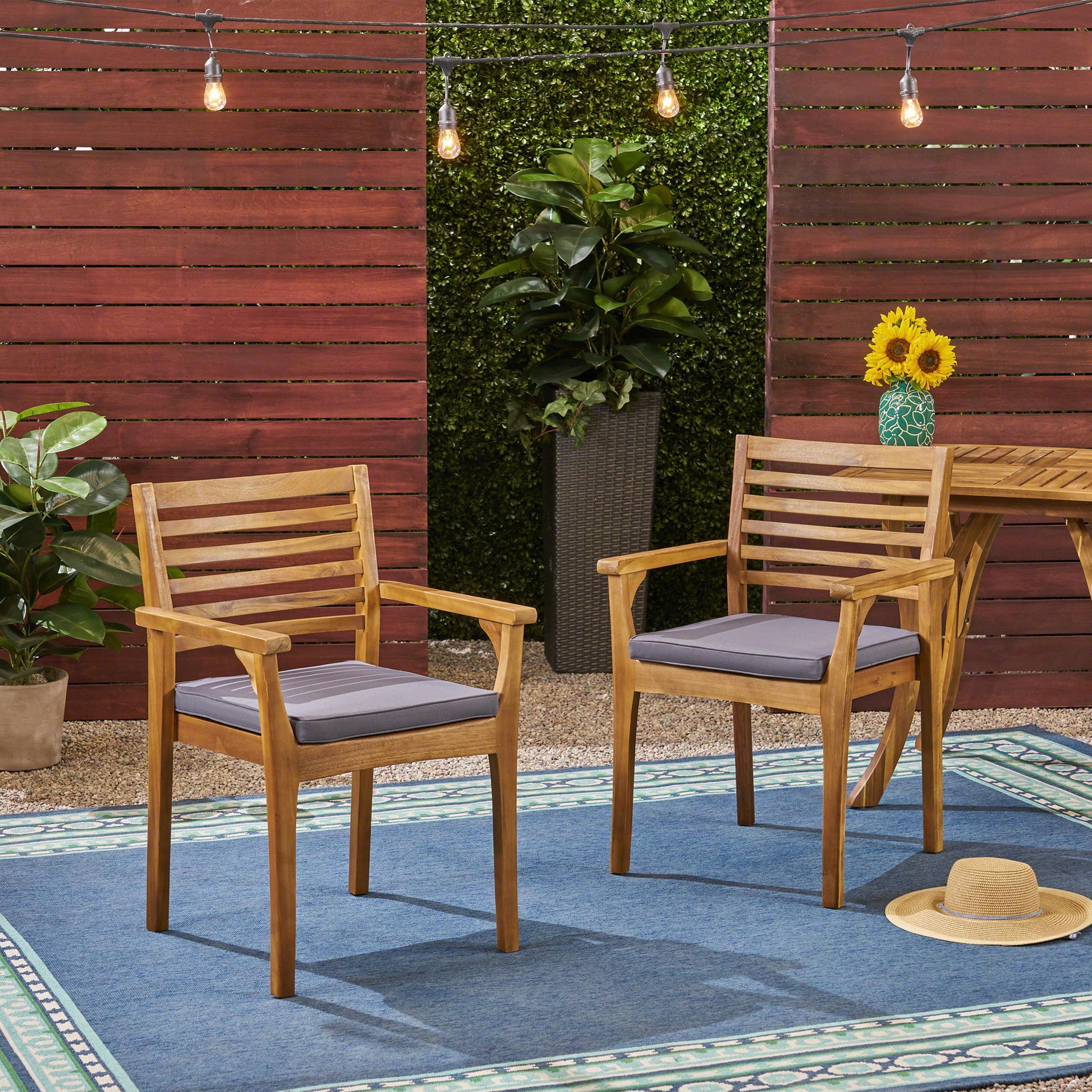 Outdoor Dining Chair With Slat Back And Acacia Wood Frame (Set of 2) - Gray / Teak Noble House