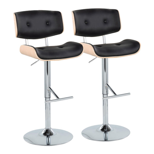 Lombardi - Contemporary Adjustable Barstool With Swivel With Straight T Footrest (Set of 2) Lumi Source
