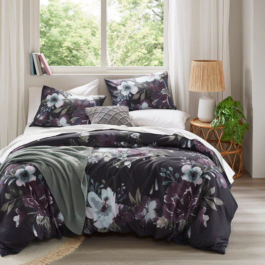 Jolene - 3 Piece Full/Queen Duvet Cover Set - Dark Gray/Plum Madison Park