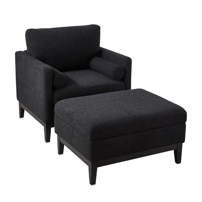 Farmhouse Upholstered Accent Chair With Ottoman, Reversible Lid Coffee Table Home Essentials