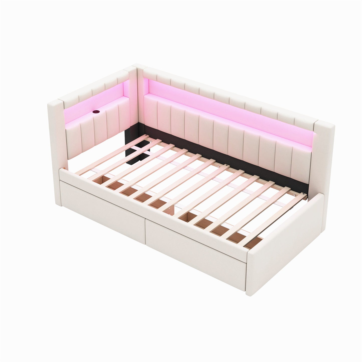 Upholstered Platform Bed With USB Ports And LED Belt Dreamland