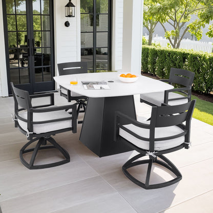 Outdoor Patio Dining Set, Squircle Dining Table, Dining Chairs With Sunbrella Cushions Life Outside