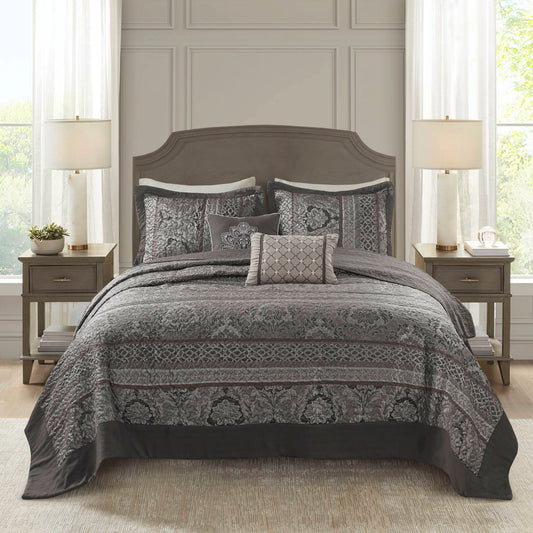 Bellagio - 5 Piece Queen Reversible Bedspread Set - Gray Madison Park