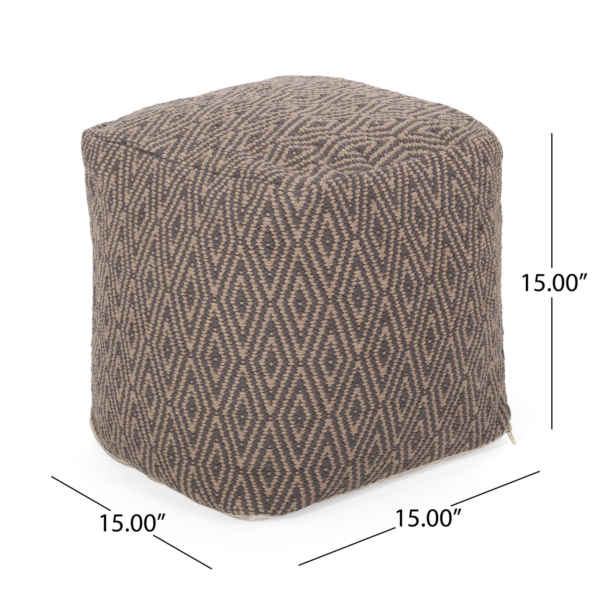 Amuleto - Hand Loomed Cotton Pouf - Dark Gray / Brown Home Essentials