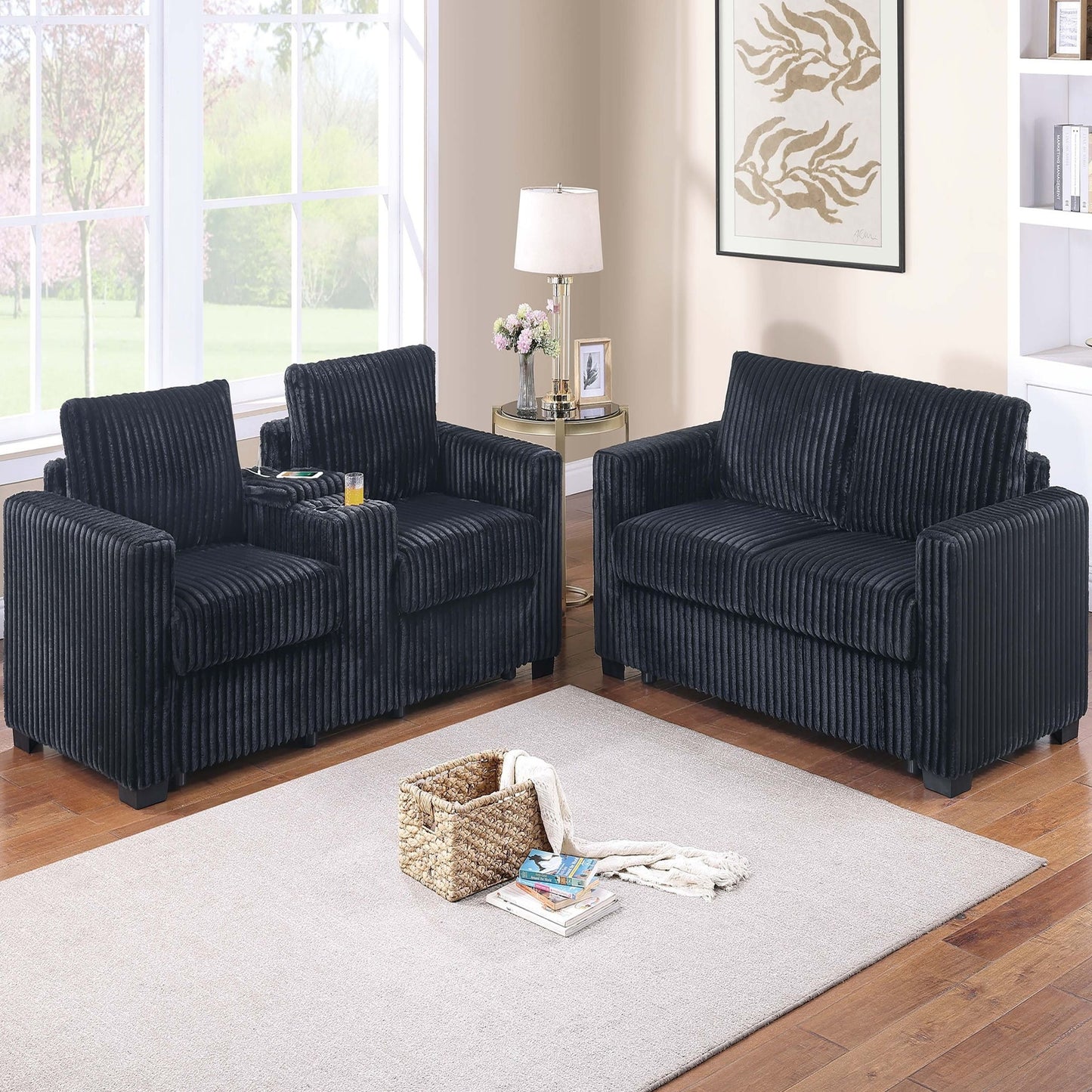 Modern Style 2 Piece Sofa Set With Cup Holders & Charging Port Home Essentials