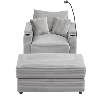 Single Sofa Couch With Storage Space, Movable Ottoman, USB Ports, Cup Holders, Phone Holder Hearth and Haven