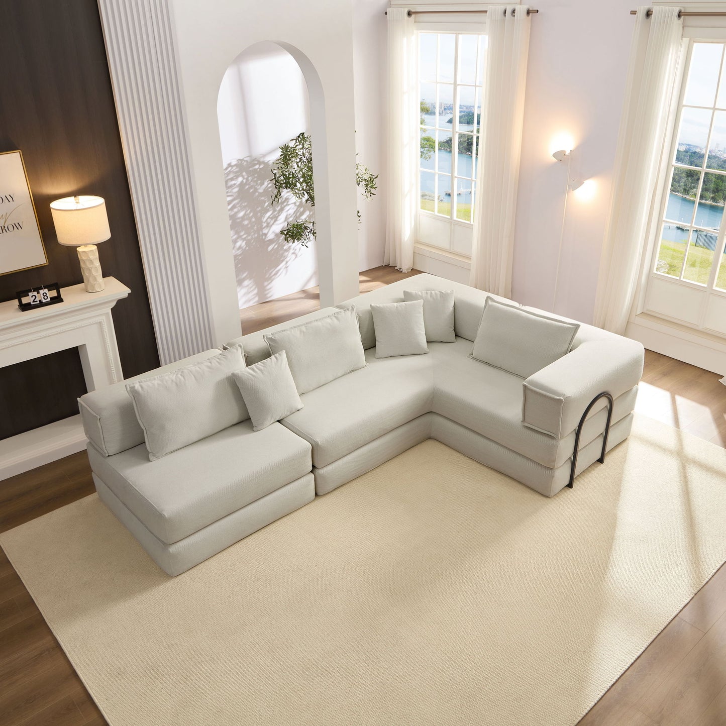 Modular L Shaped Floor Living Room Sofa Set With 6 Pillows Home Essentials