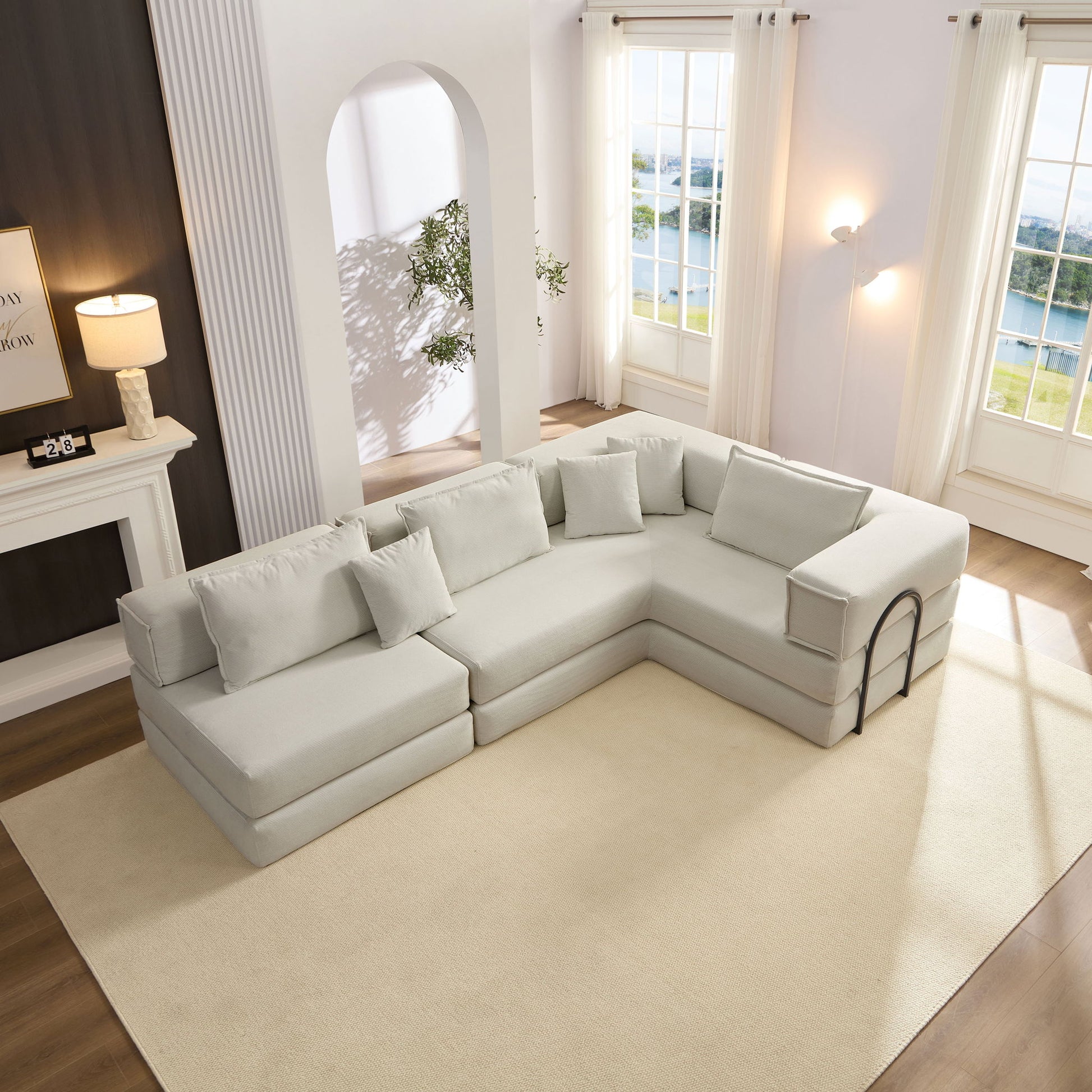 Modular L Shaped Floor Living Room Sofa Set With 6 Pillows Home Essentials