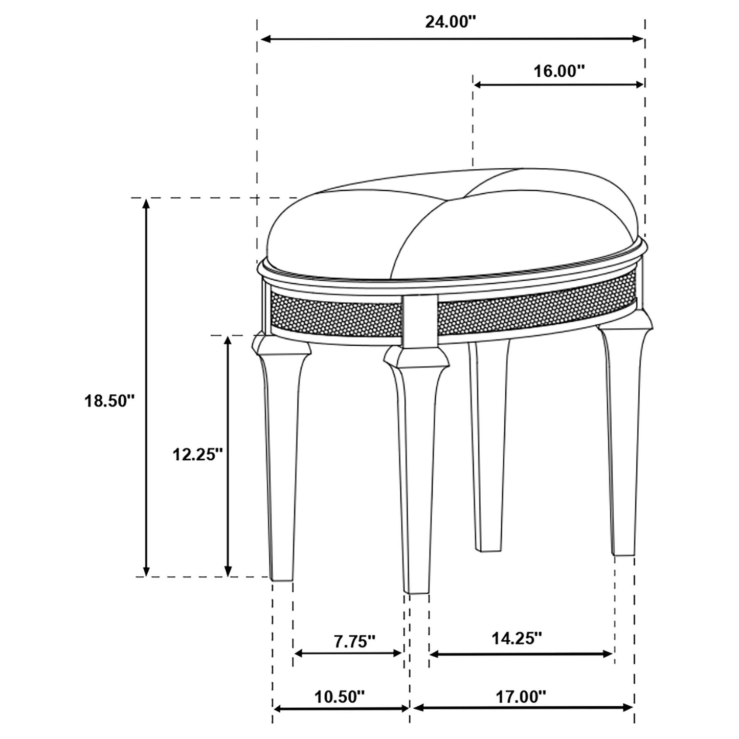 Colwood - Upholstered Oval Vanity Stool With Glitter Trim Seat - Silver Gray Furniture Max