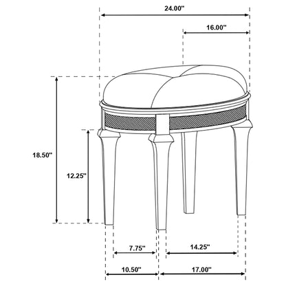 Colwood - Upholstered Oval Vanity Stool With Glitter Trim Seat - Silver Gray Furniture Max