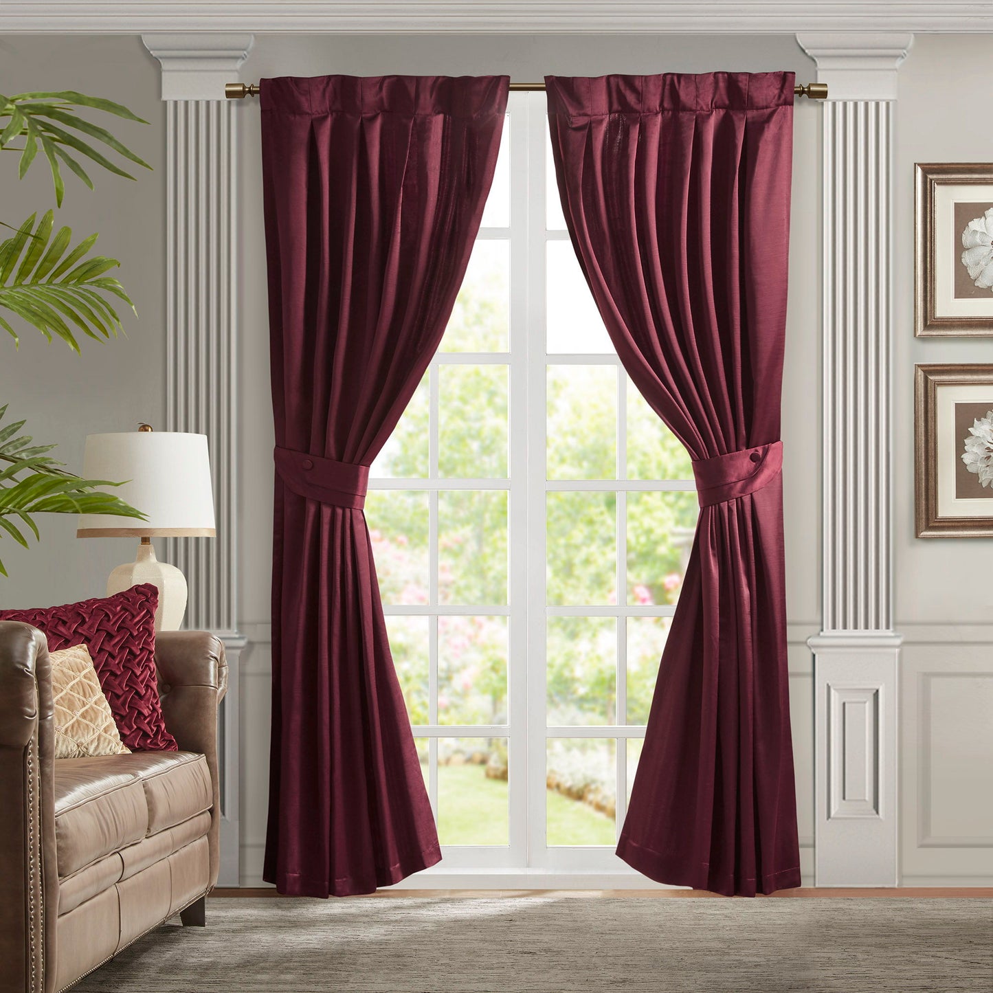 Avignon - Pleat Curtain Panel With Tieback (Single) - Burgundy