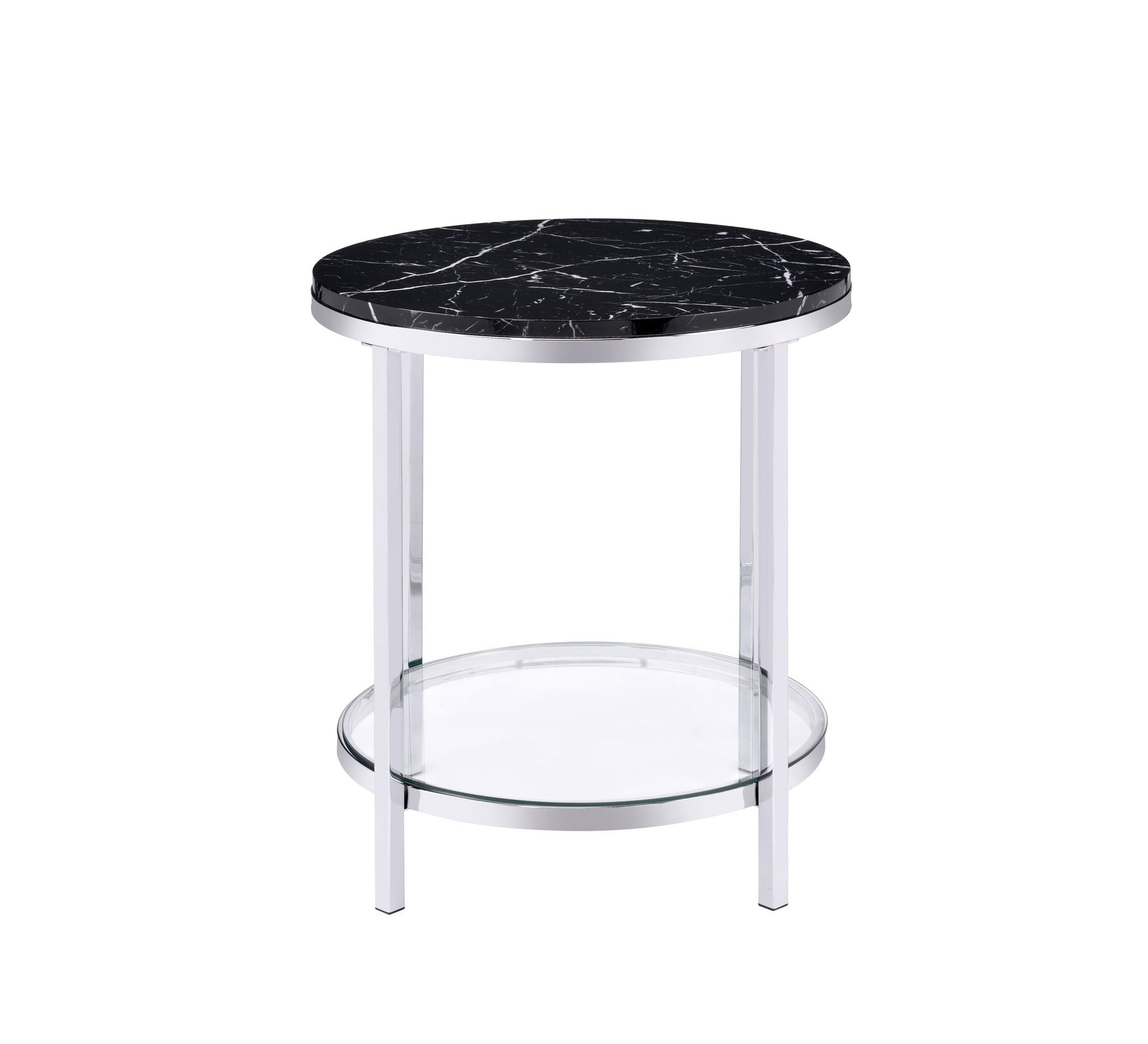 Virlana - Faux Marble Top End Table - Black / Chrome Acme