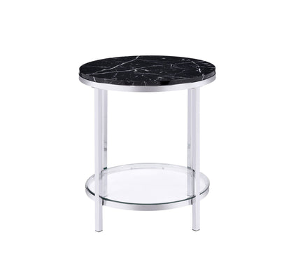 Virlana - Faux Marble Top End Table - Black / Chrome Acme