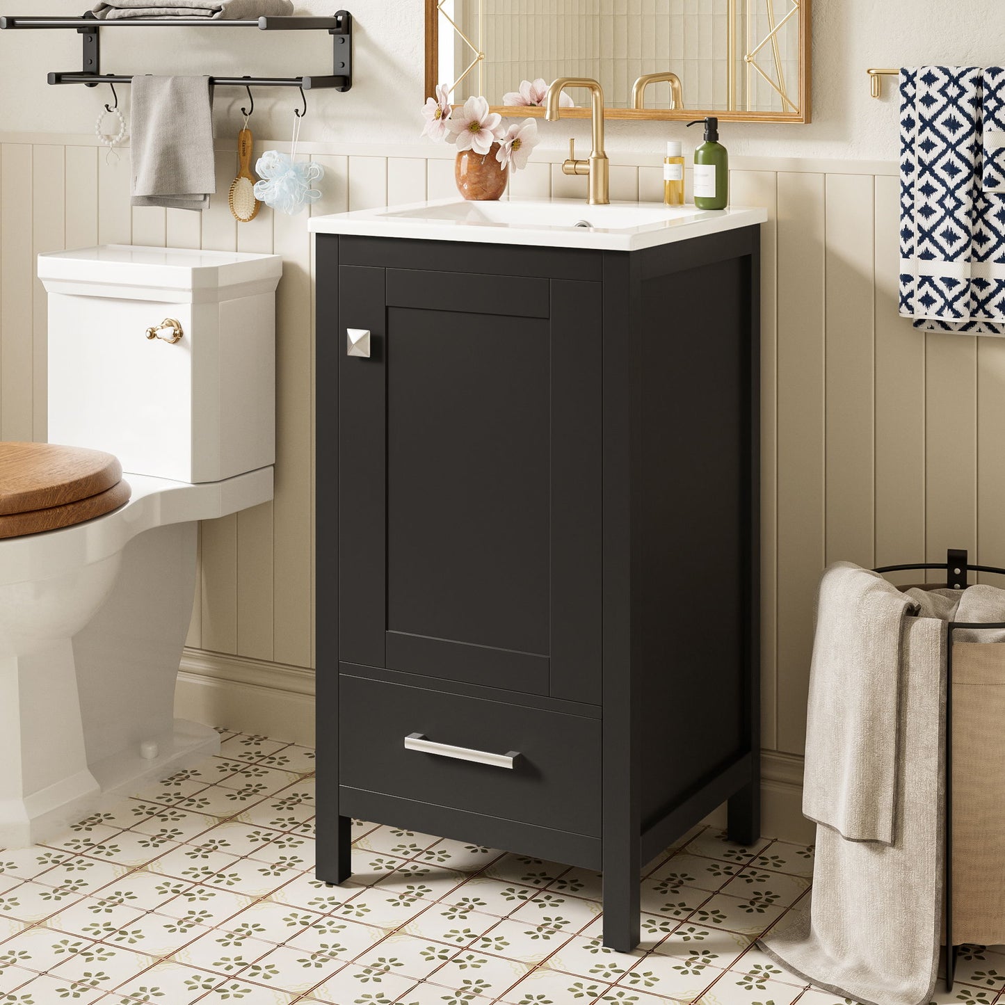 Bathroom Vanity With Ceramic Sink, Soft Close Drawers, Door Organizer, Divider Drawer, Adjustable Foot Pads Hearth and Haven