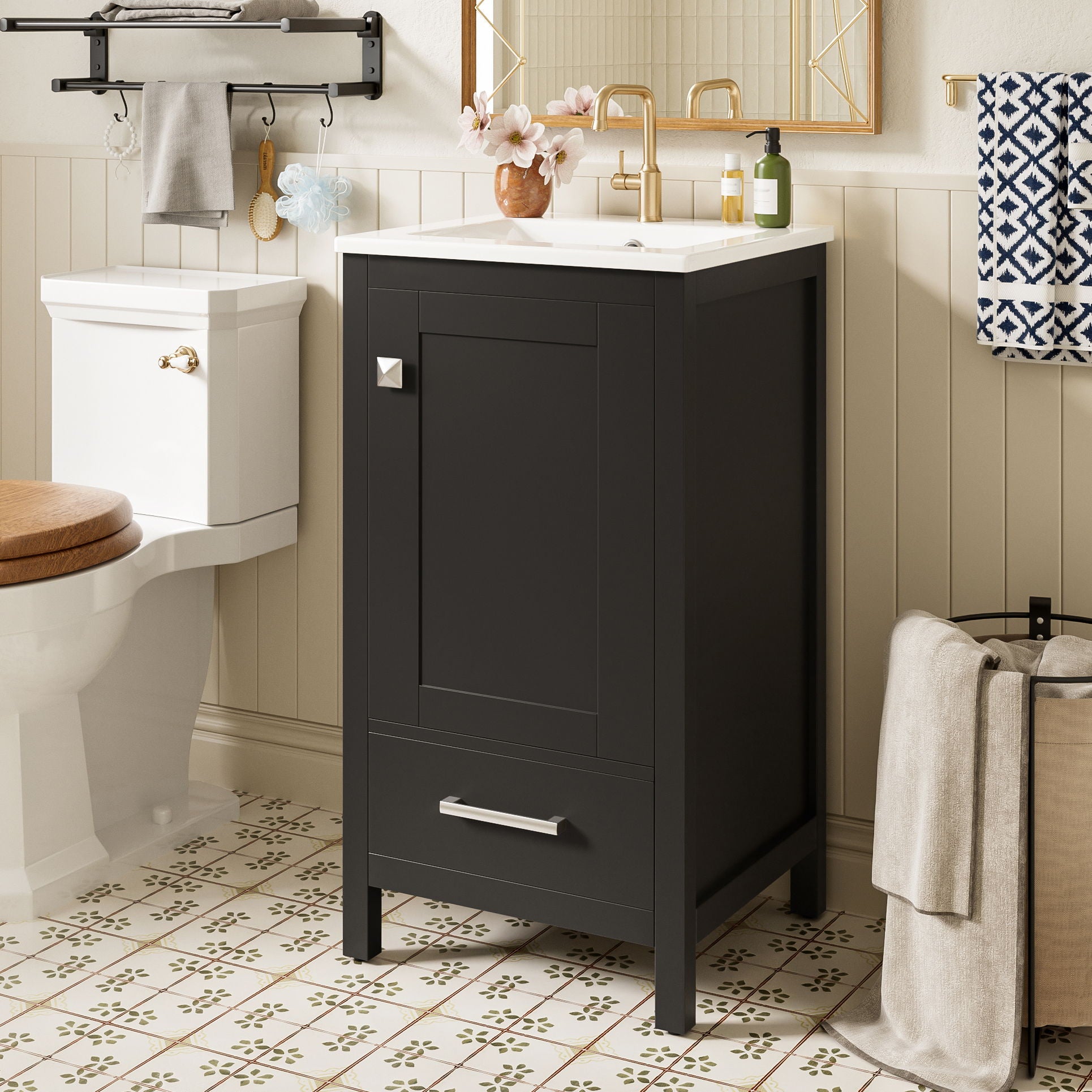 Bathroom Vanity With Ceramic Sink, Soft Close Drawers, Door Organizer, Divider Drawer, Adjustable Foot Pads Hearth and Haven