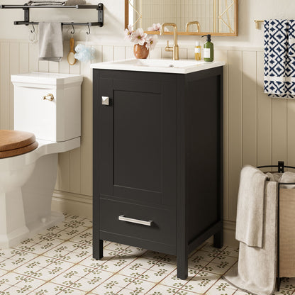 Bathroom Vanity With Ceramic Sink, Soft Close Drawers, Door Organizer, Divider Drawer, Adjustable Foot Pads Hearth and Haven