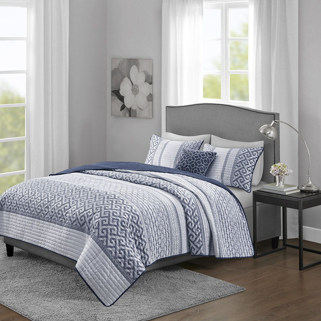 Bennett - 4 Piece Reversible Coverlet Set - Navy