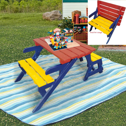 Kids Multi-Functional Arm Chair, Table With 2 Benches All-In-One Set Home Essentials