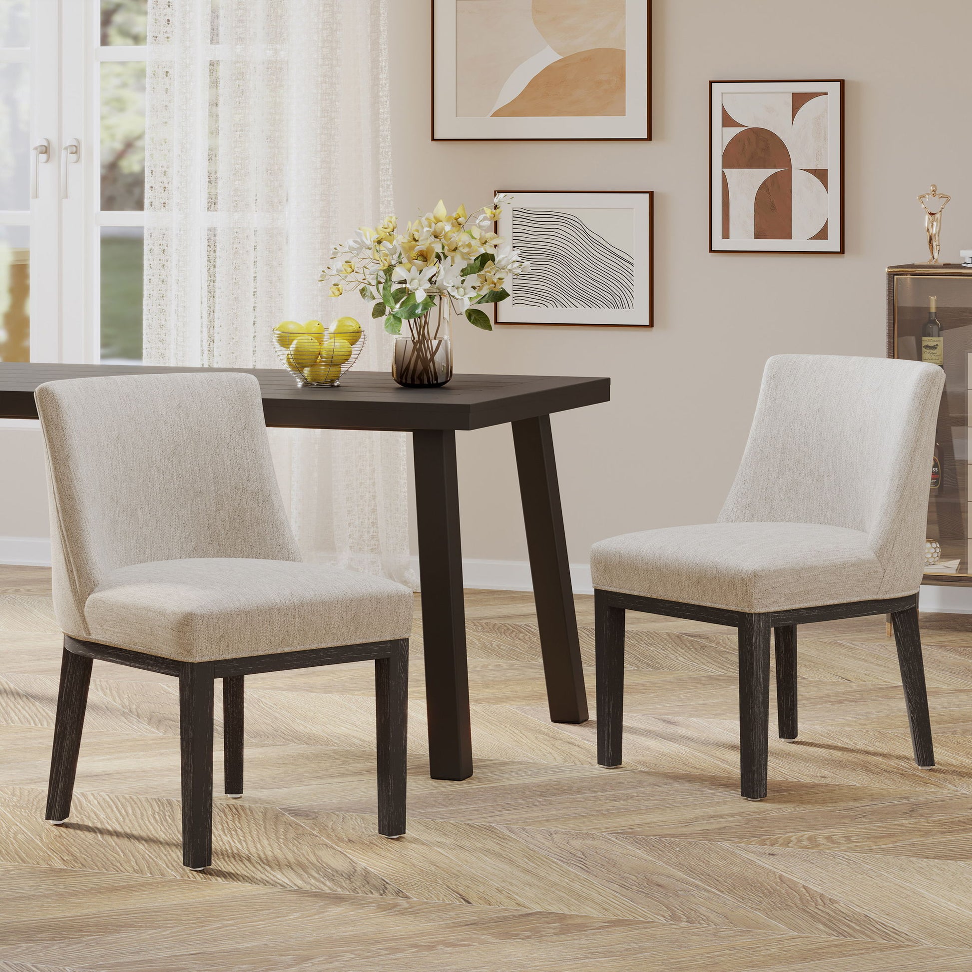 Modern Dining Chair With Durable Fabric Upholstery And Sturdy Wooden Frame (Set of 2) Noble House
