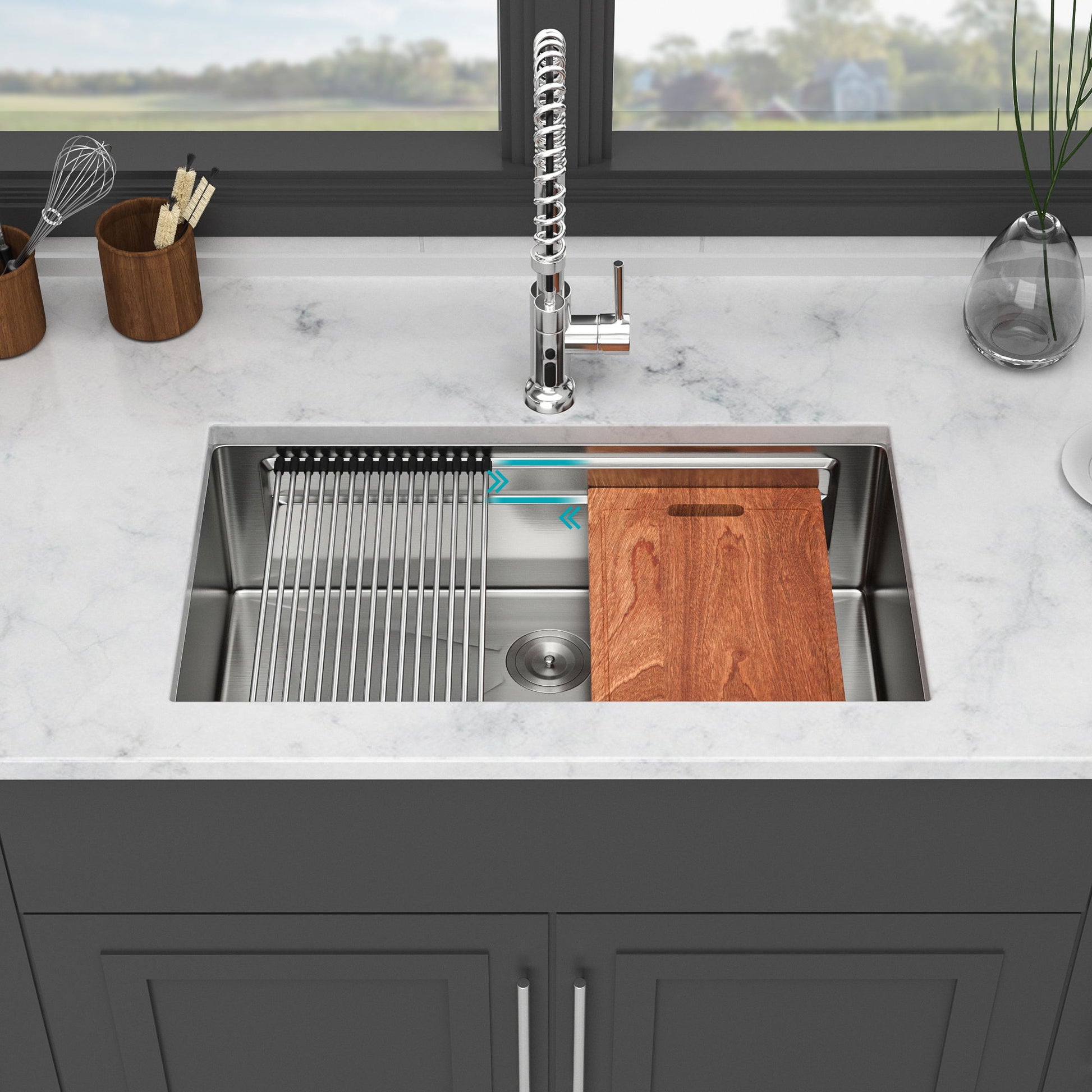 Undermount Kitchen Sink, Single Bowl With Ledge Workstation, 16 Gauge Stainless Steel - Brushed Nickel Daily Nest