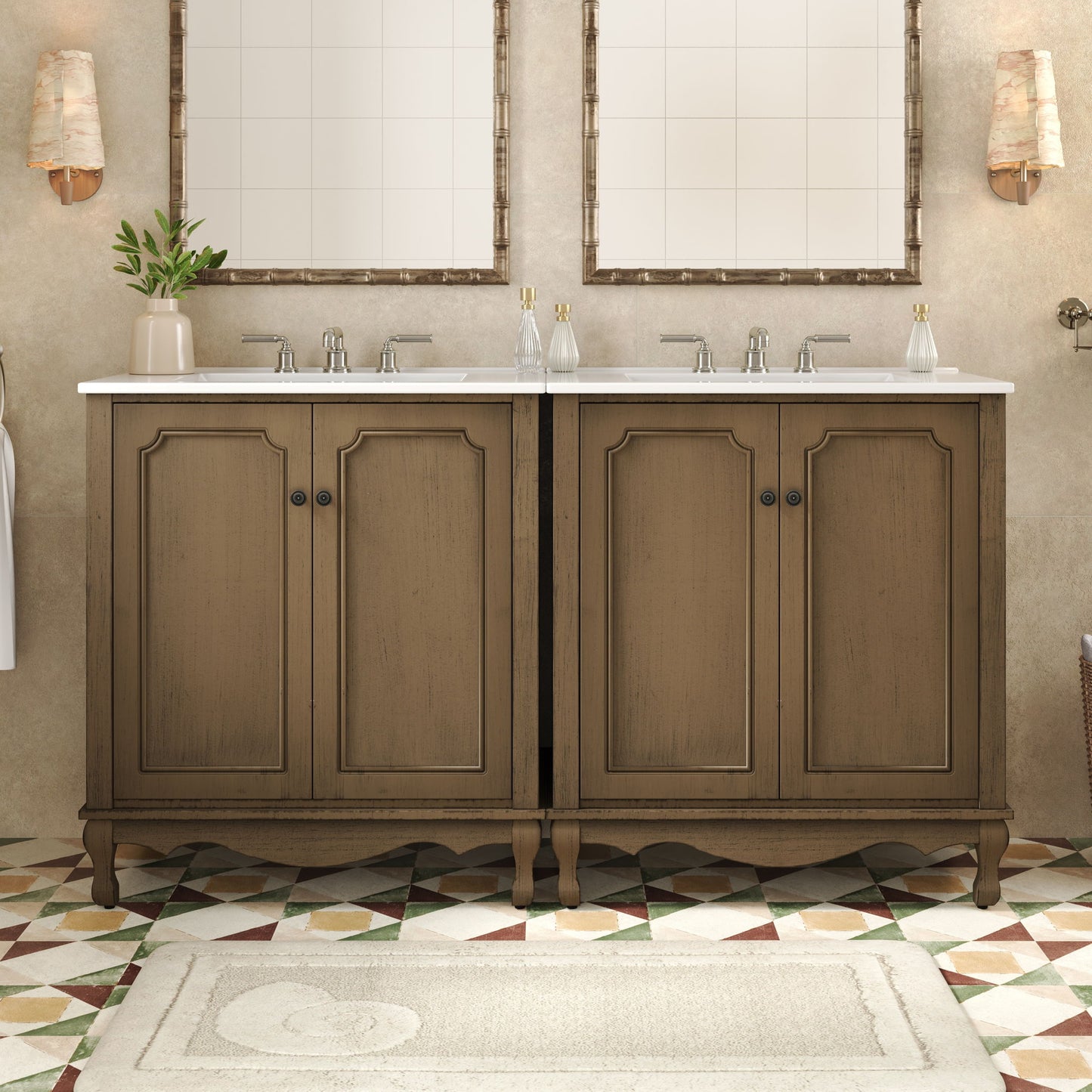 Vintage Double Sink Bathroom Vanity Set With Ceramic Sinks Noble House