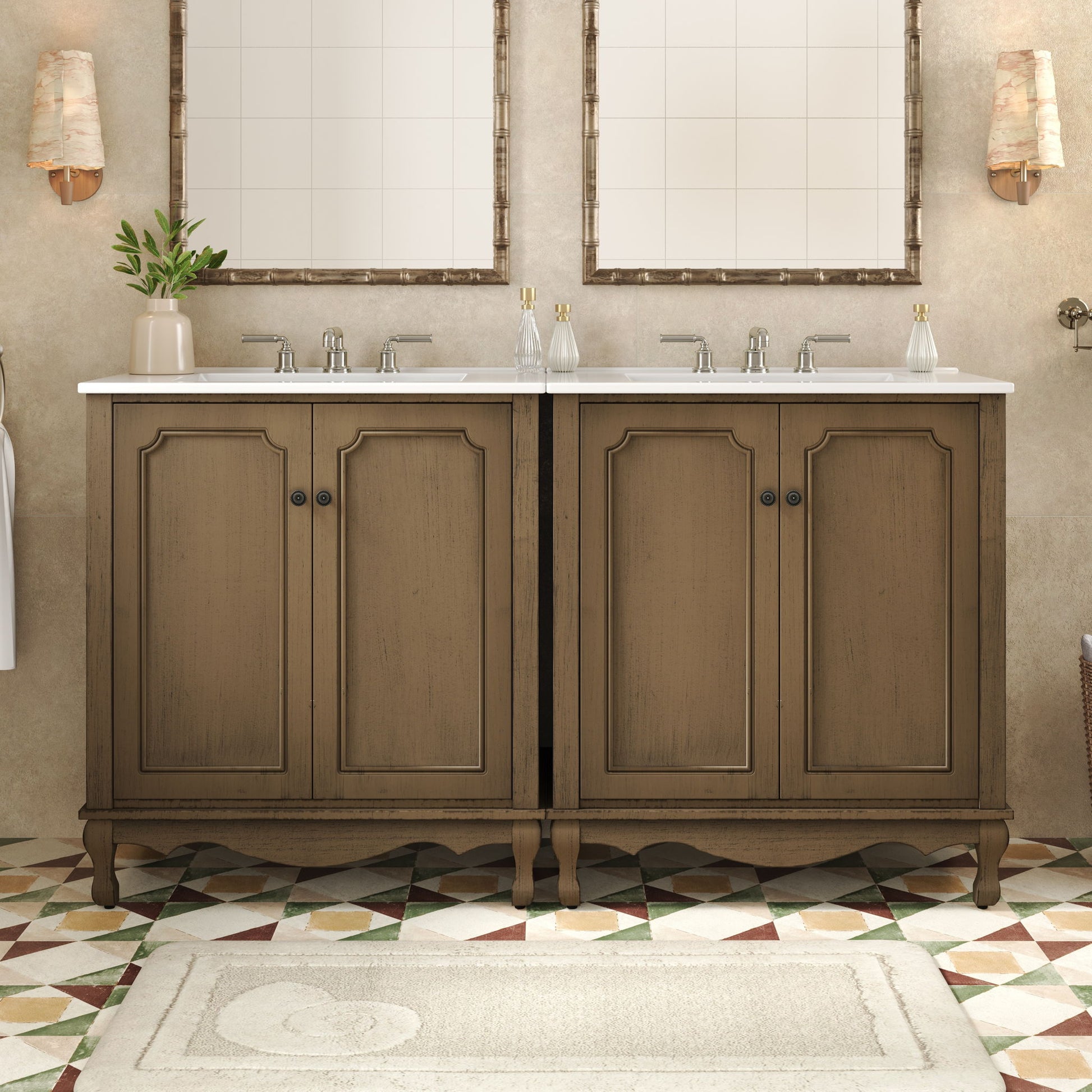 Vintage Double Sink Bathroom Vanity Set With Ceramic Sinks Noble House