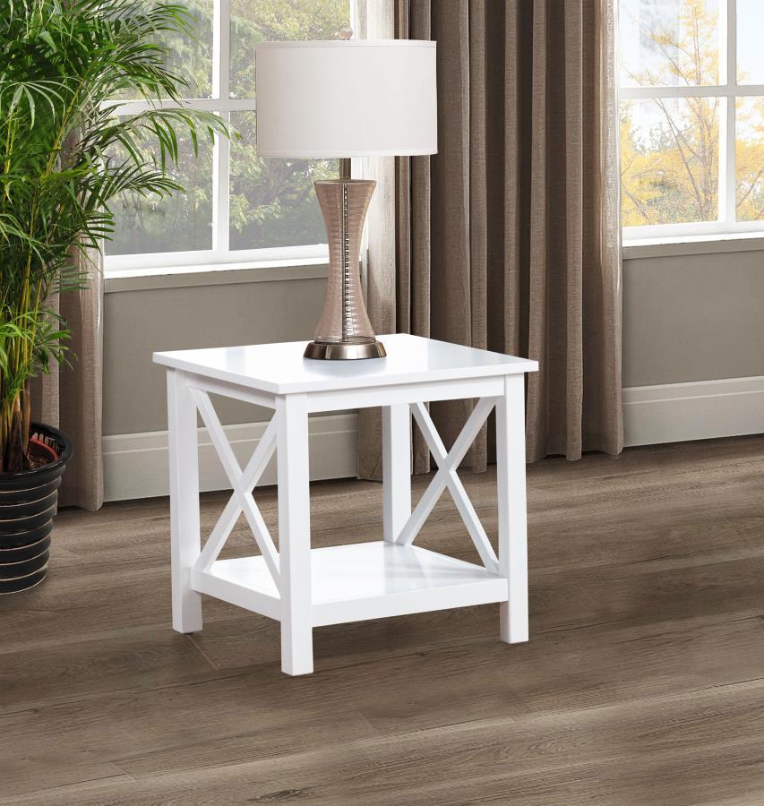 Skyview - Square Pine Wood Side End Table With Shelf - White Coaster Fine Furniture