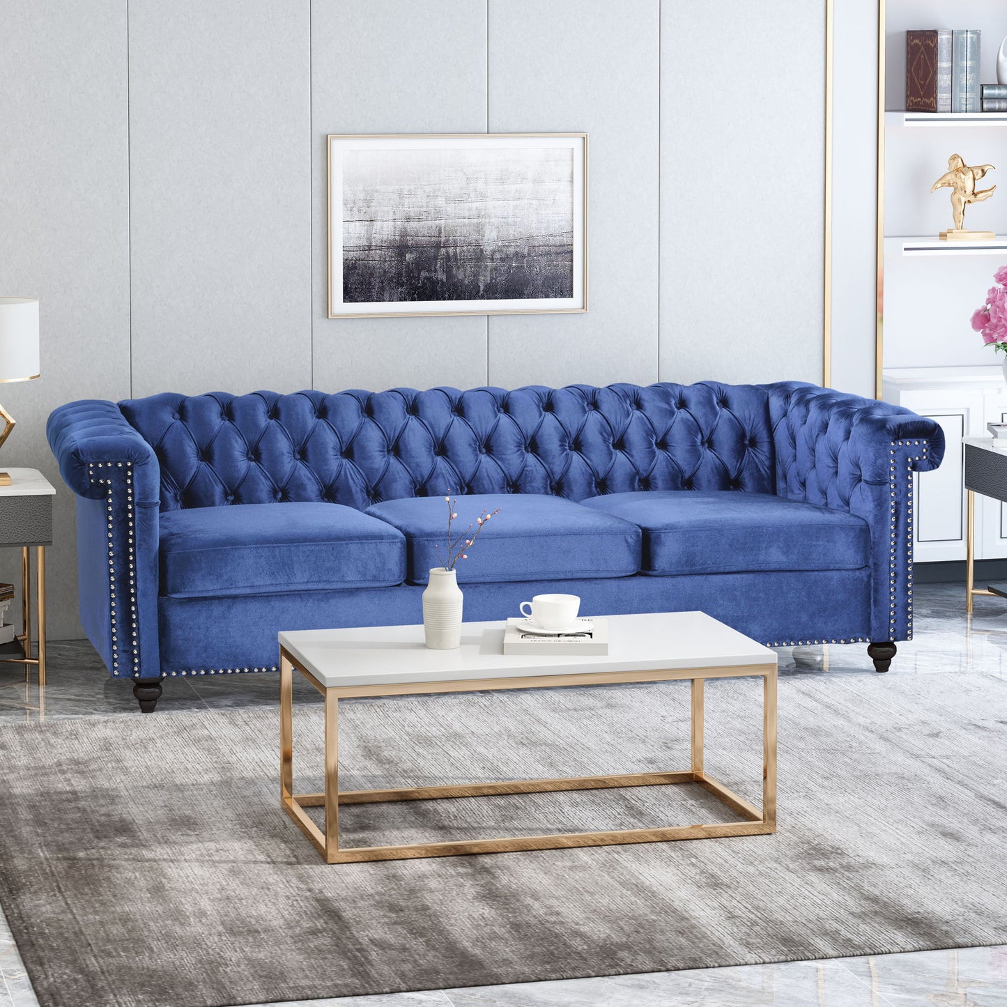 Chesterfield Style 3 Seater Sofa With Deep Button Tufting Noble House